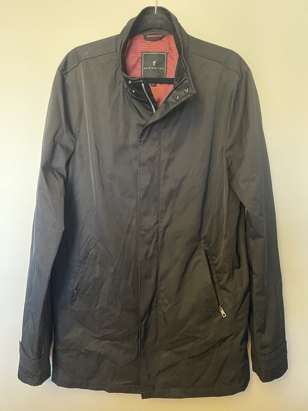 American Tall Mens Black Med Tall Polka Dot Lined Zip Jacket Car Coat